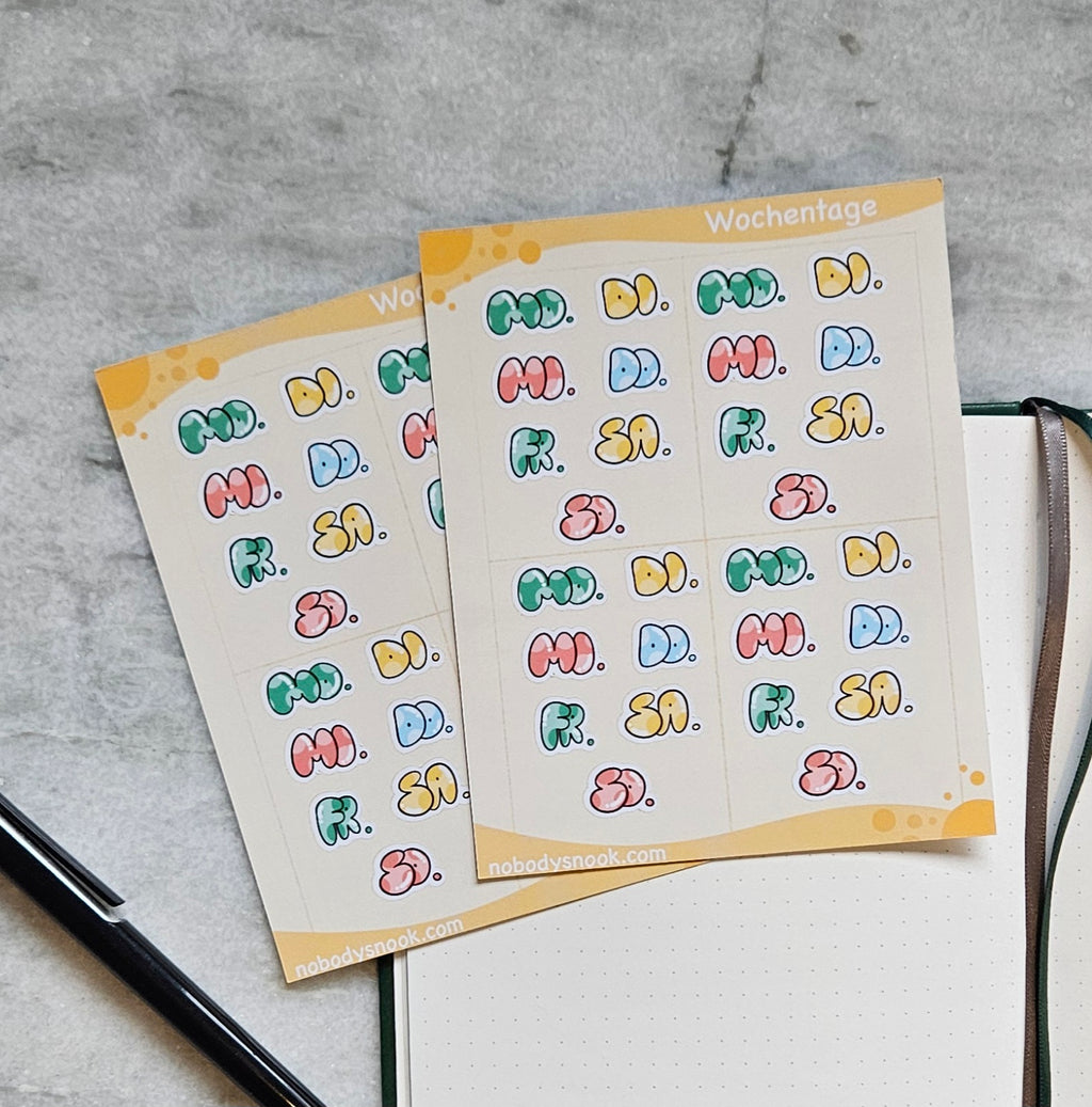 Stickerbogen - Wochentage